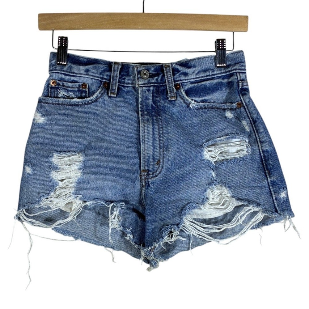 Abercrombie & Fitch Annie High Rise Distressed Denim Shorts Medium Wash Size 24